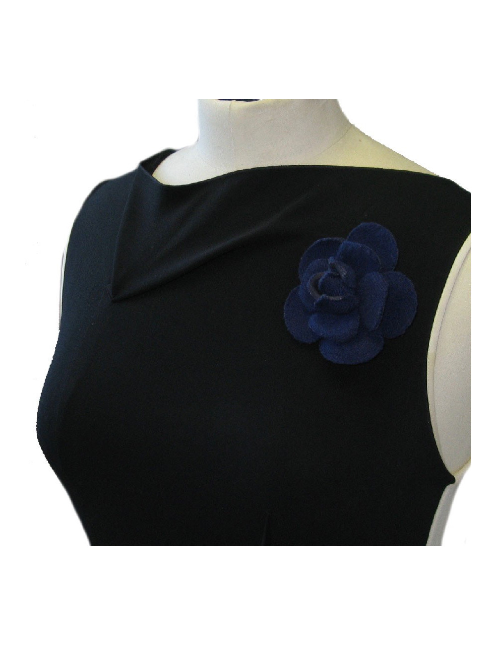 CHANEL camellia brooch in dark blue fabric