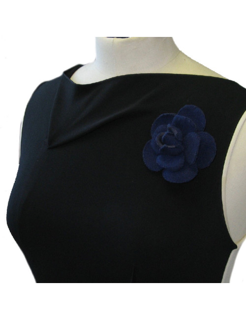 CHANEL camellia brooch in dark blue fabric