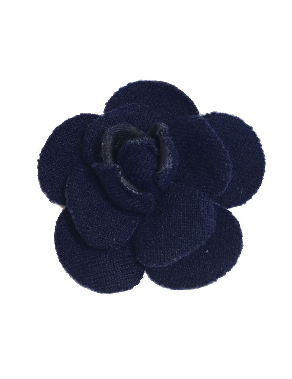CHANEL camellia brooch in dark blue fabric