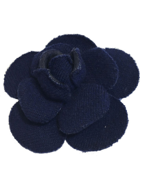 CHANEL camellia brooch in dark blue fabric