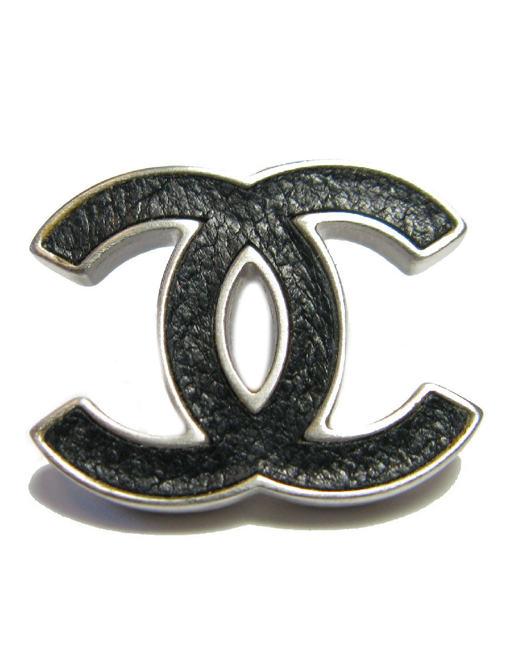 Boucles d'oreilles clous CHANEL CC en métal argenté et cuir noir