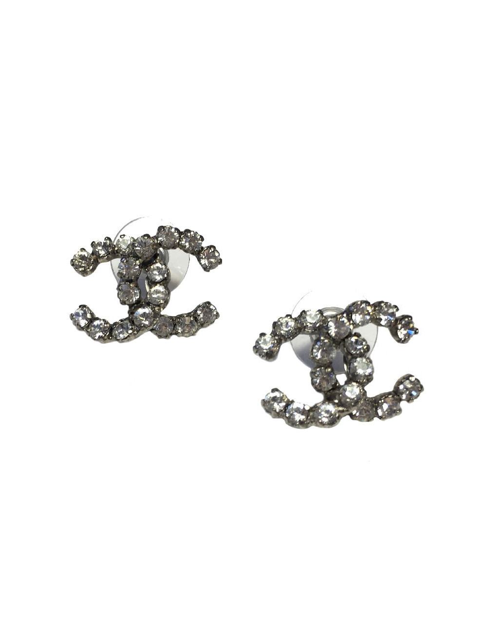 Boucles d'oreilles clous CHANEL CC strass