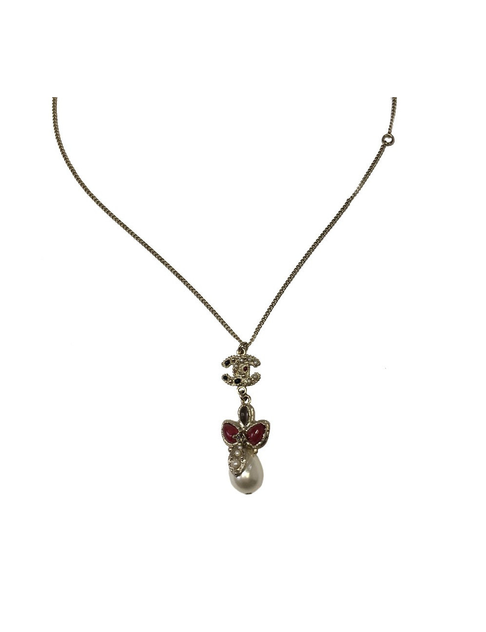 CHANEL pendant necklace in gilded metal and molten glass