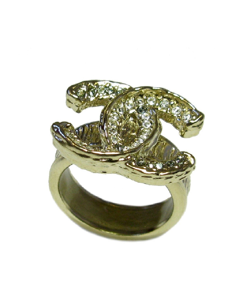 Bague CHANEL CC T54 en métal doré et strass