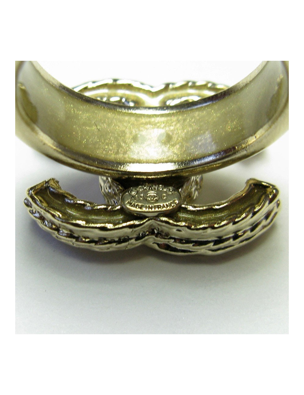 Bague CHANEL CC T54 en métal doré et strass