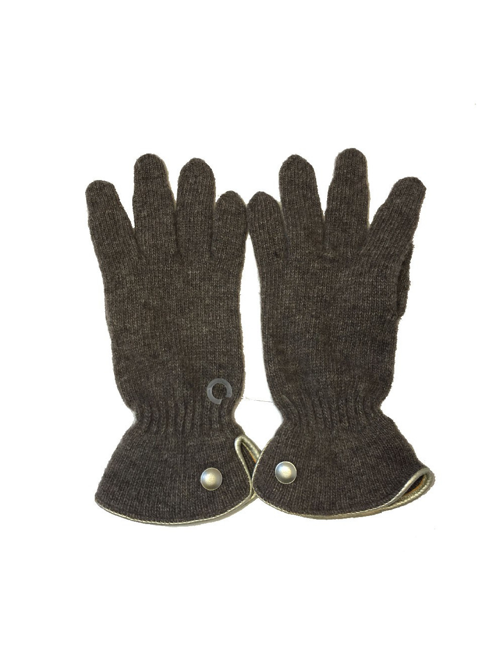 Gants MURIEL en laine marron et cuir doré taille unique