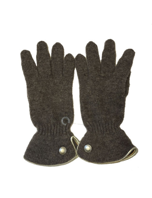 Gants MURIEL en laine marron et cuir doré taille unique
