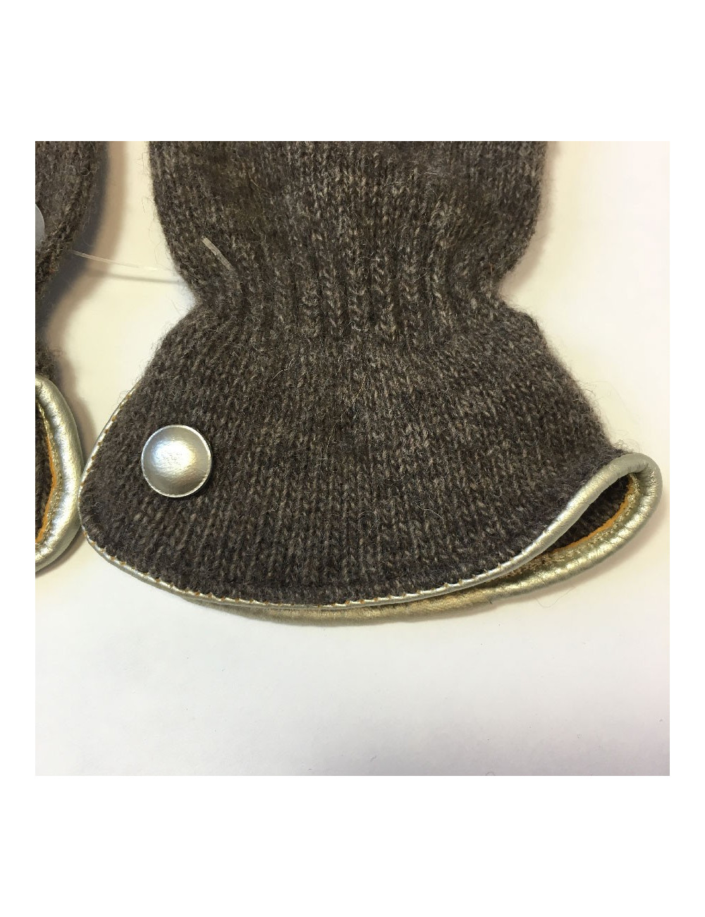 Gants MURIEL en laine marron et cuir doré taille unique