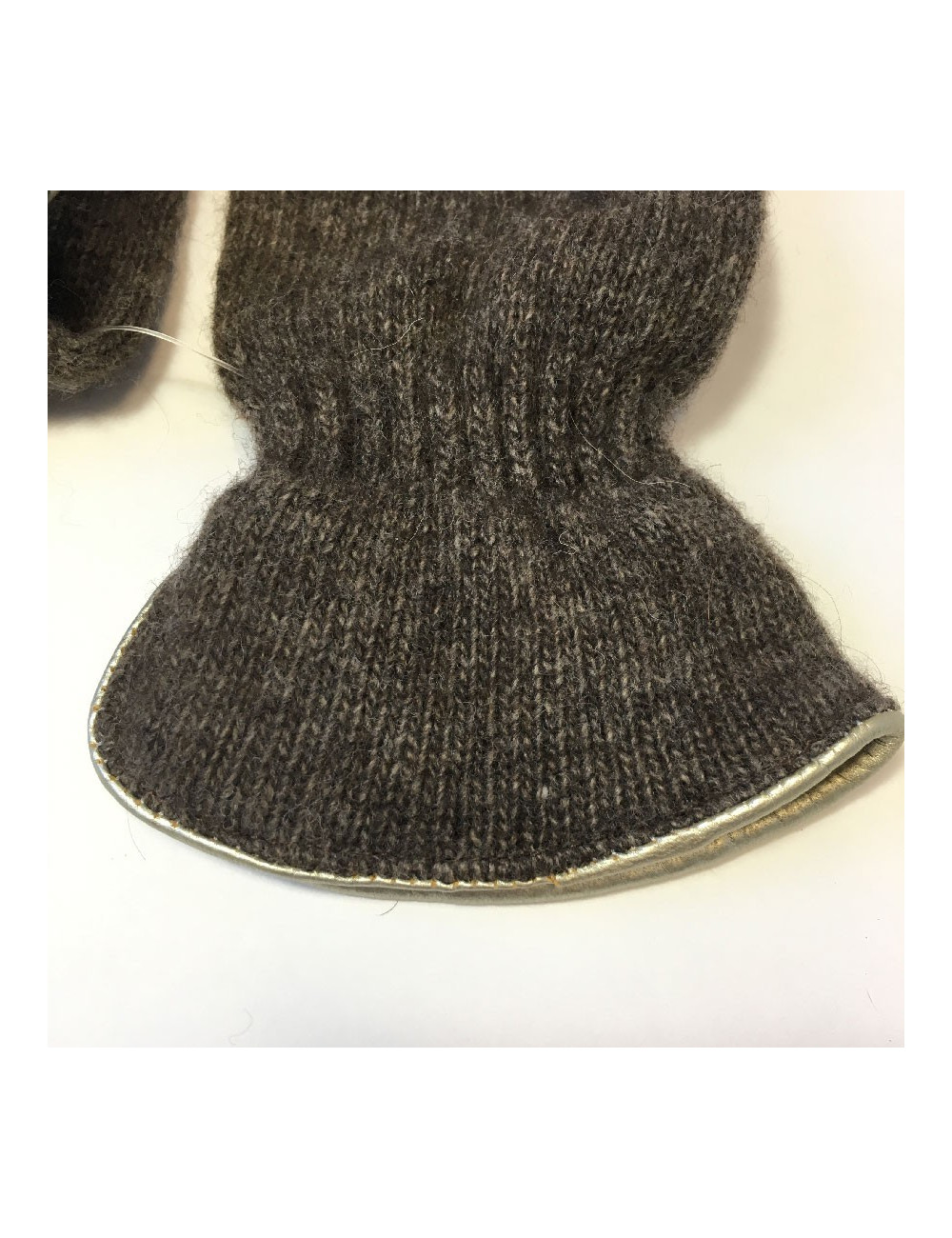 Gants MURIEL en laine marron et cuir doré taille unique