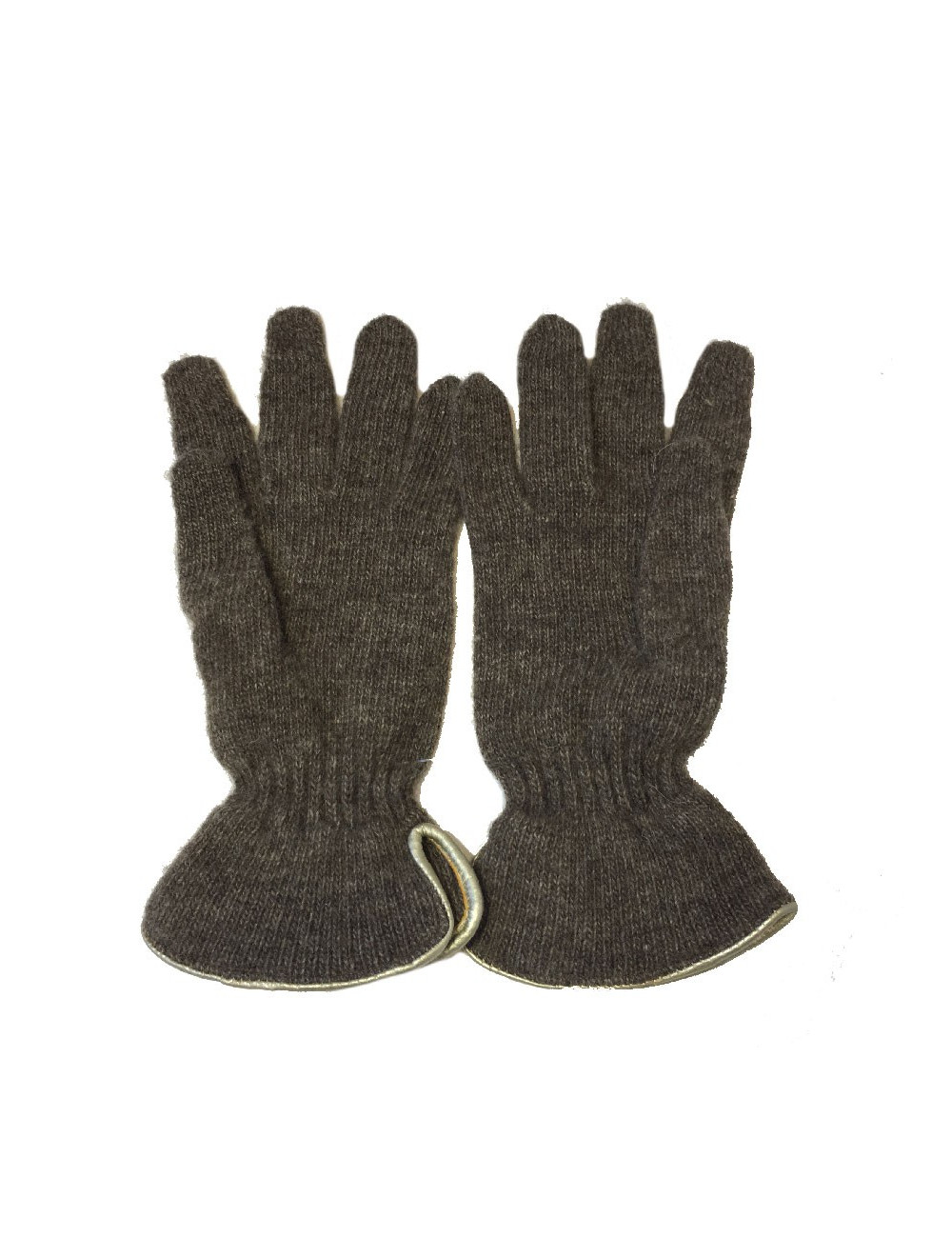 Gants MURIEL en laine marron et cuir doré taille unique