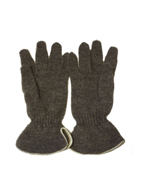Gants MURIEL en laine marron et cuir doré taille unique