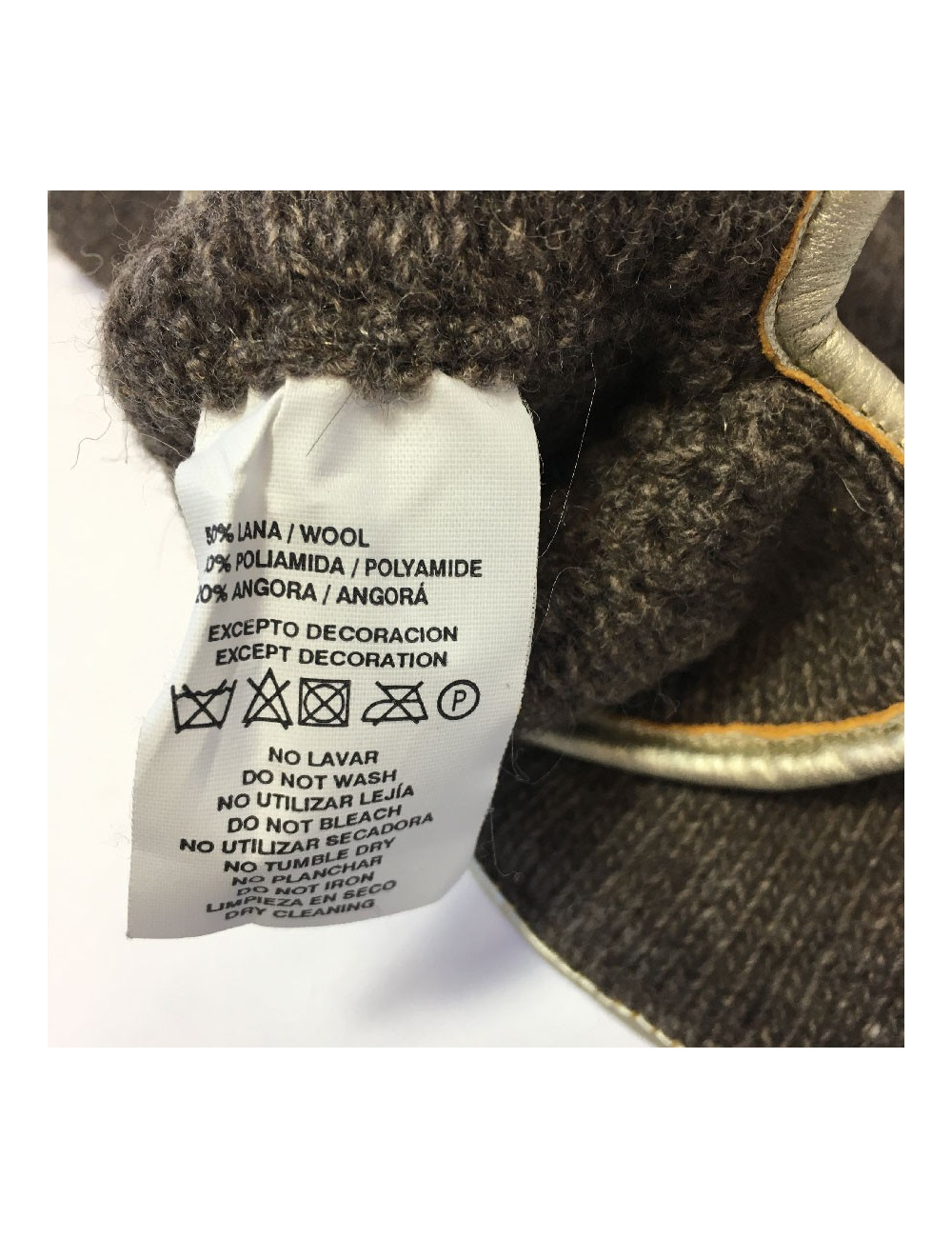 Gants MURIEL en laine marron et cuir doré taille unique