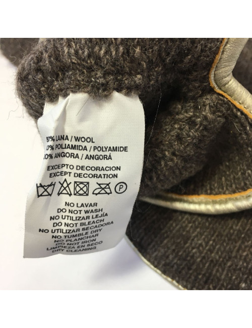 Gants MURIEL en laine marron et cuir doré taille unique