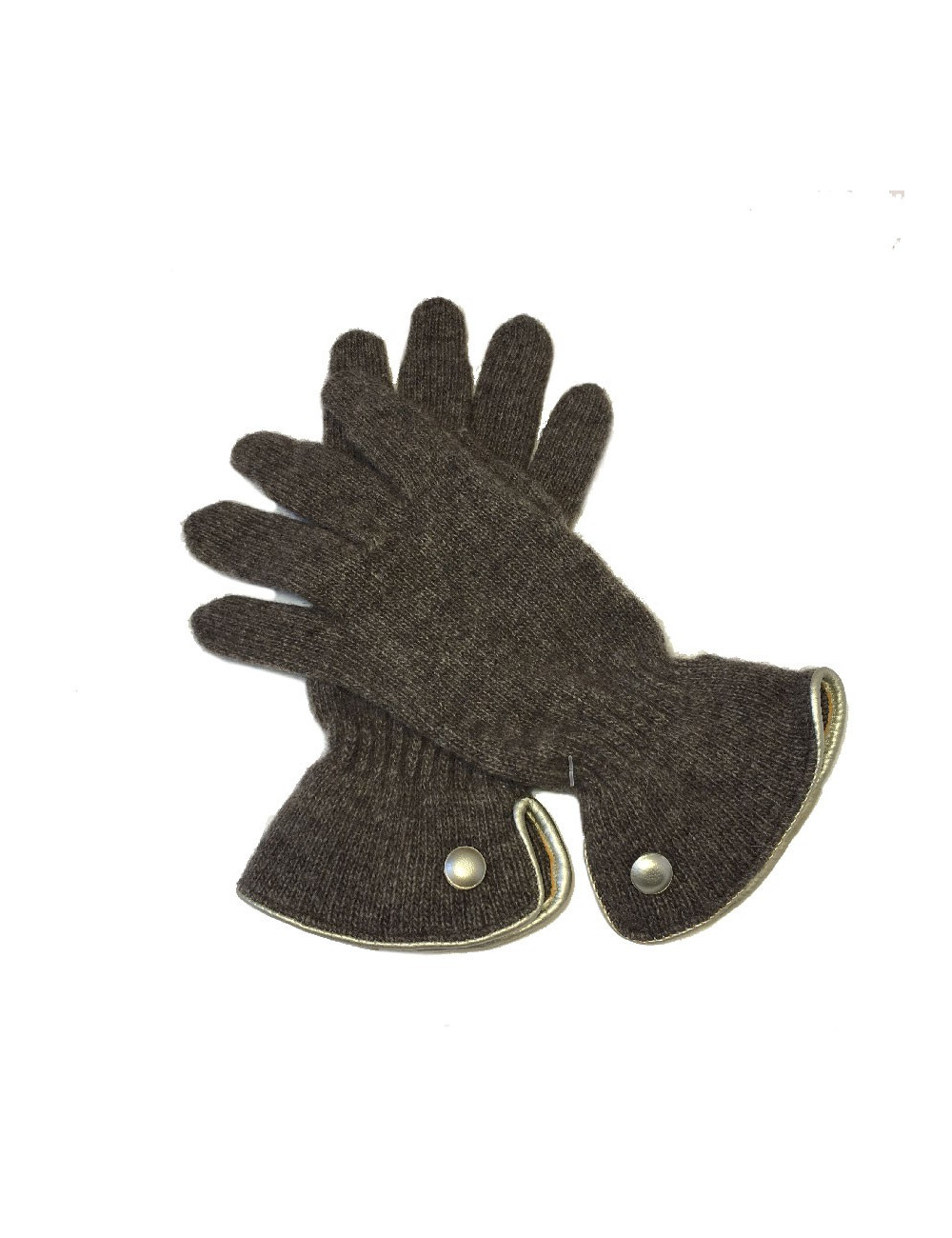 Gants MURIEL en laine marron et cuir doré taille unique