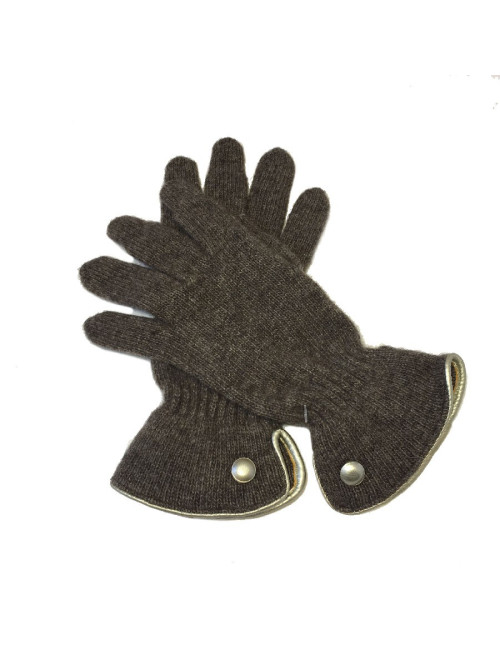 Gants MURIEL en laine marron et cuir doré taille unique