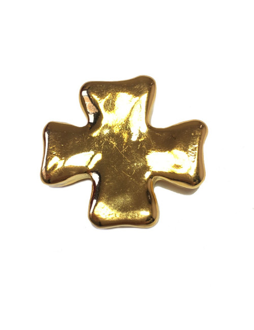 Broche CHRISTIAN LACROIX croix en résine dorée