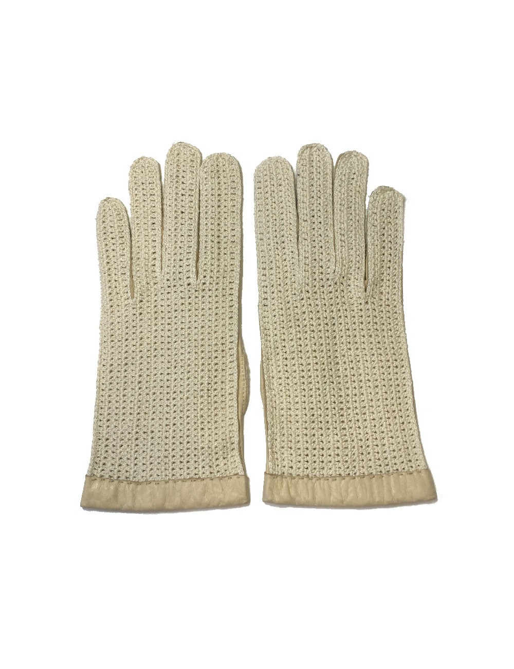 Gants NON SIGNES cuir et crochet crème T7,5