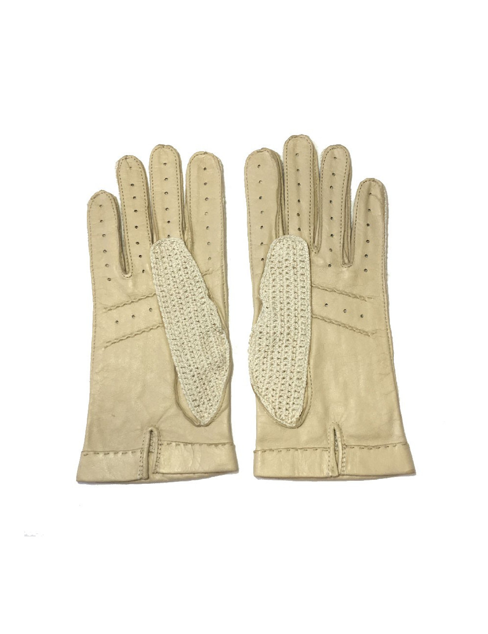 Gants NON SIGNES cuir et crochet crème T7,5