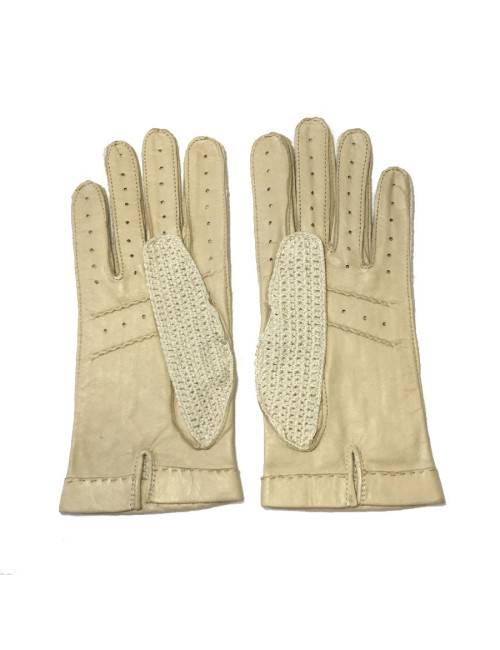 Gants NON SIGNES cuir et crochet crème T7,5