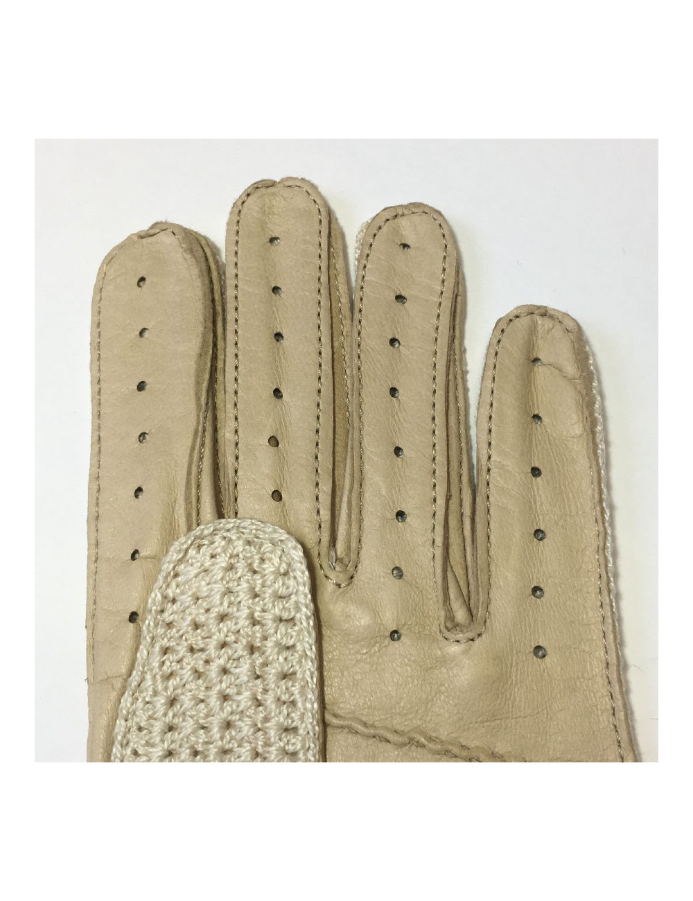 Gants NON SIGNES cuir et crochet crème T7,5