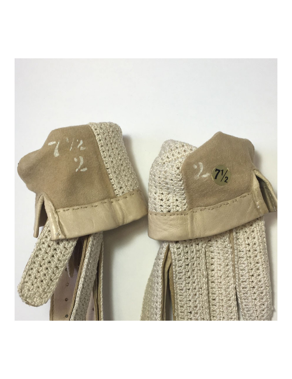 Gants NON SIGNES cuir et crochet crème T7,5