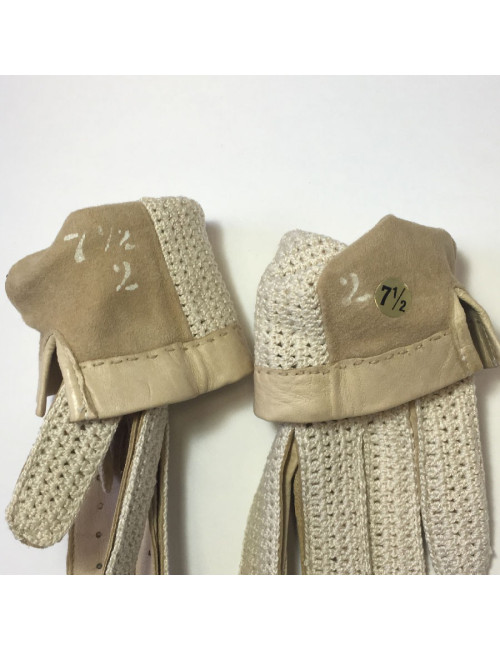 Gants NON SIGNES cuir et crochet crème T7,5