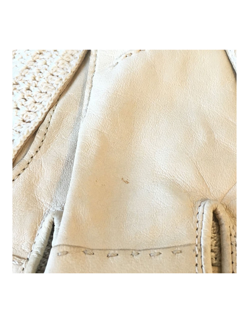Gants NON SIGNES cuir et crochet crème T7,5