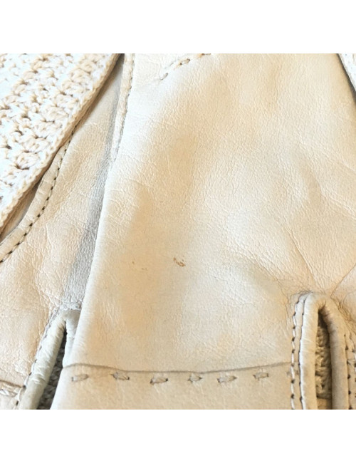 Gants NON SIGNES cuir et crochet crème T7,5