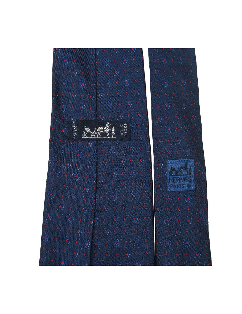 Cravate HERMES en soie imprimée bleu nuit