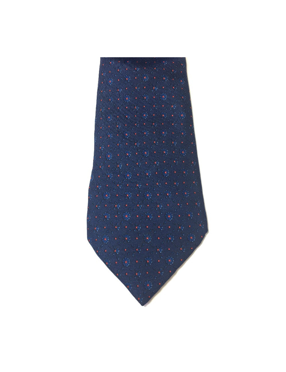 HERMES tie in dark blue printed silk