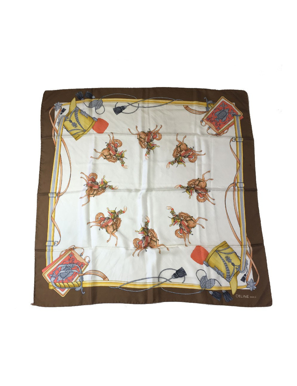 Carré CELINE soie marron et blanche