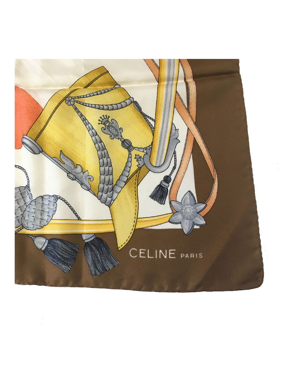 Carré CELINE en soie marron et blanche