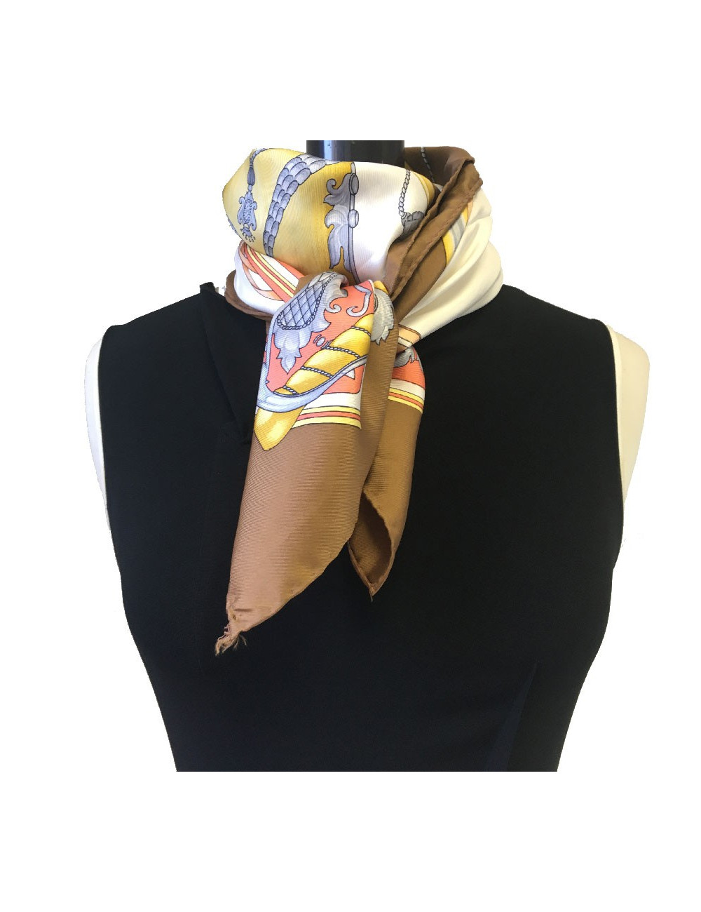 Carré CELINE soie marron et blanche