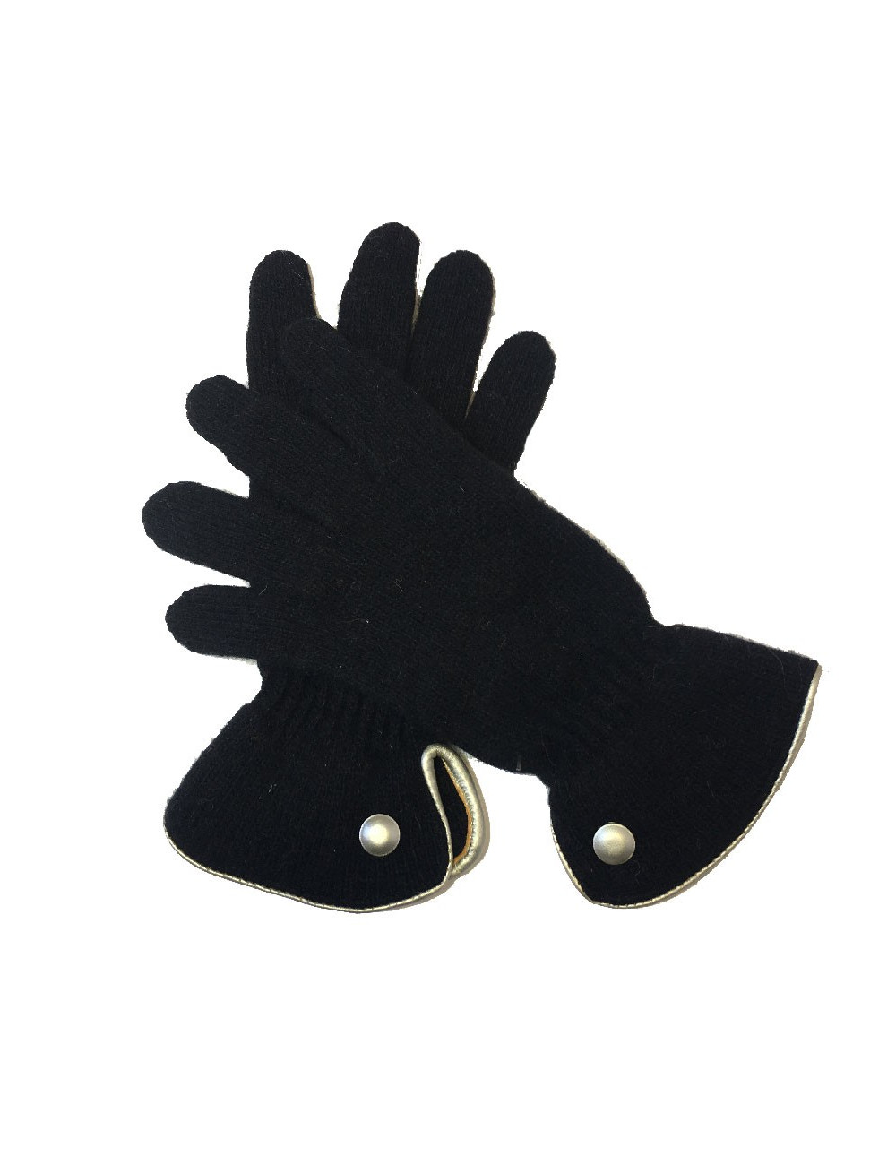 Gants MURIEL en laine noir et cuir doré