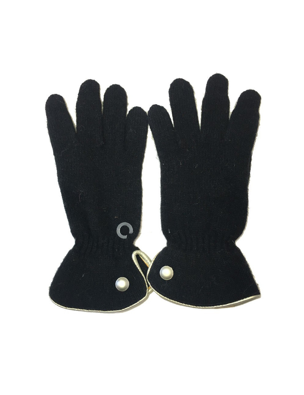 Gants MURIEL en laine noir et cuir doré