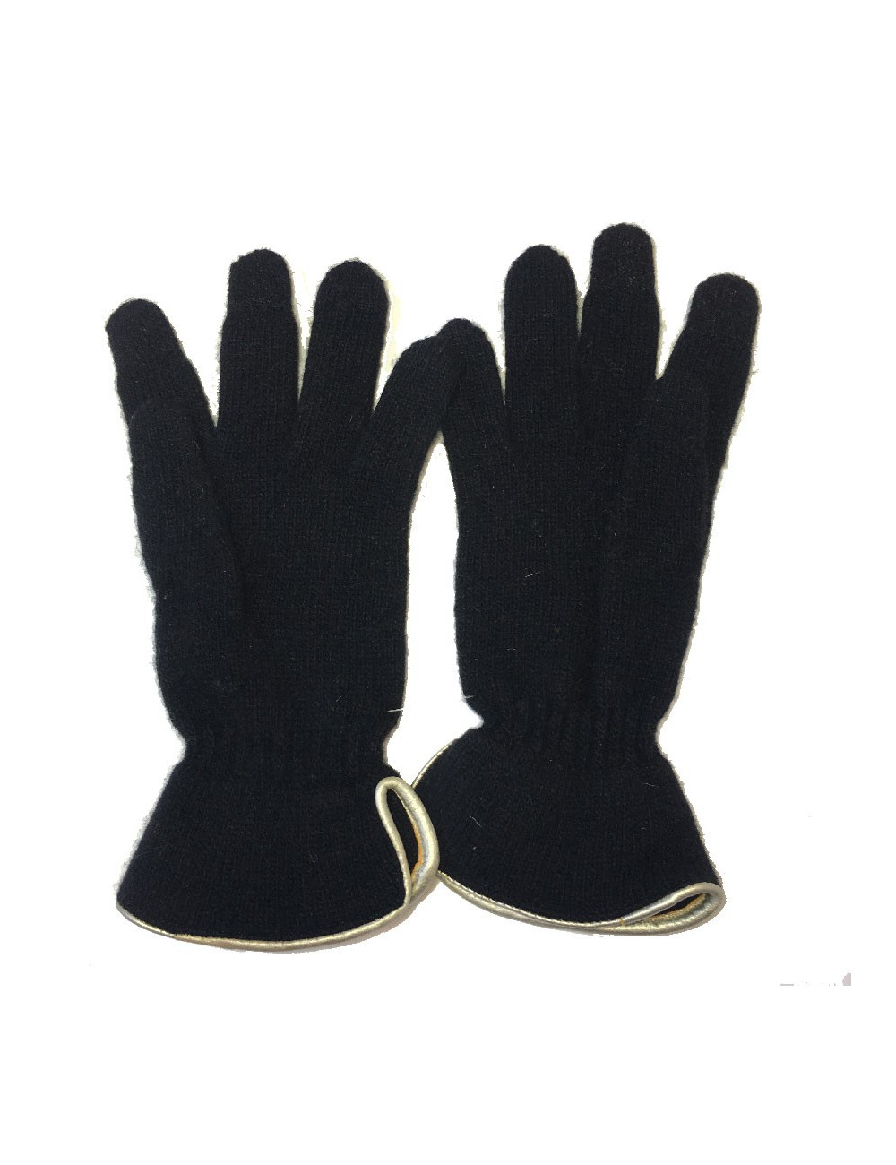 Gants MURIEL en laine noir et cuir doré