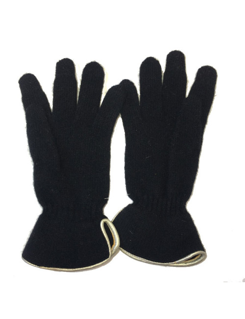 Gants MURIEL en laine noir et cuir doré