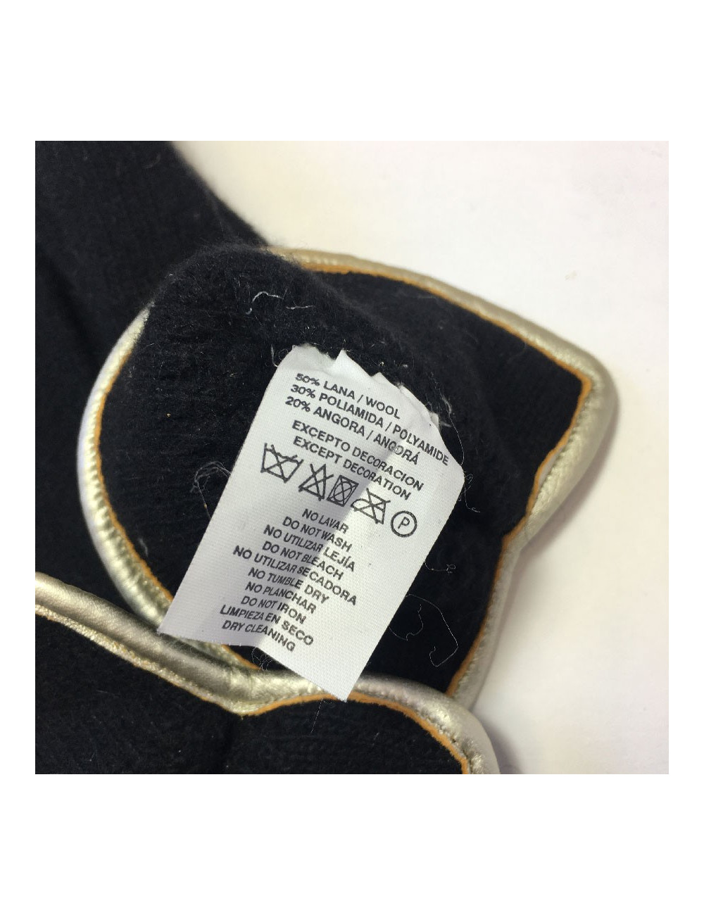 Gants MURIEL en laine noir et cuir doré