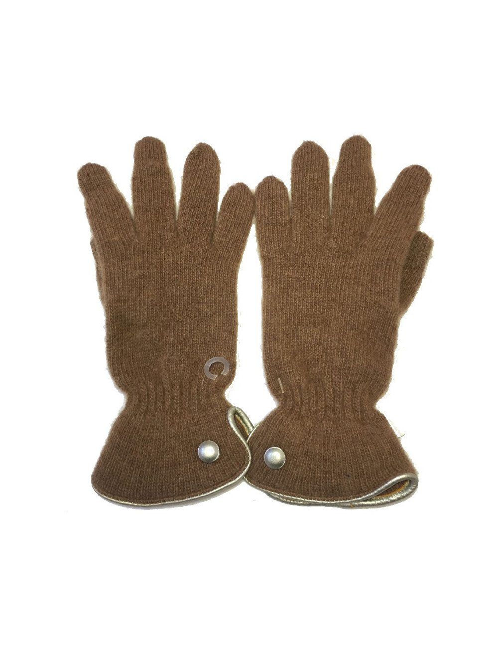 Gants MURIEL en laine marron clair et cuir doré taille unique