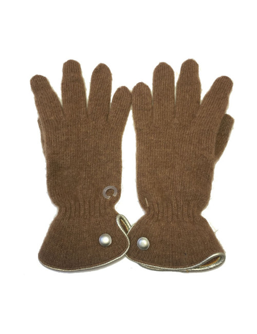 Gants MURIEL en laine marron clair et cuir doré taille unique