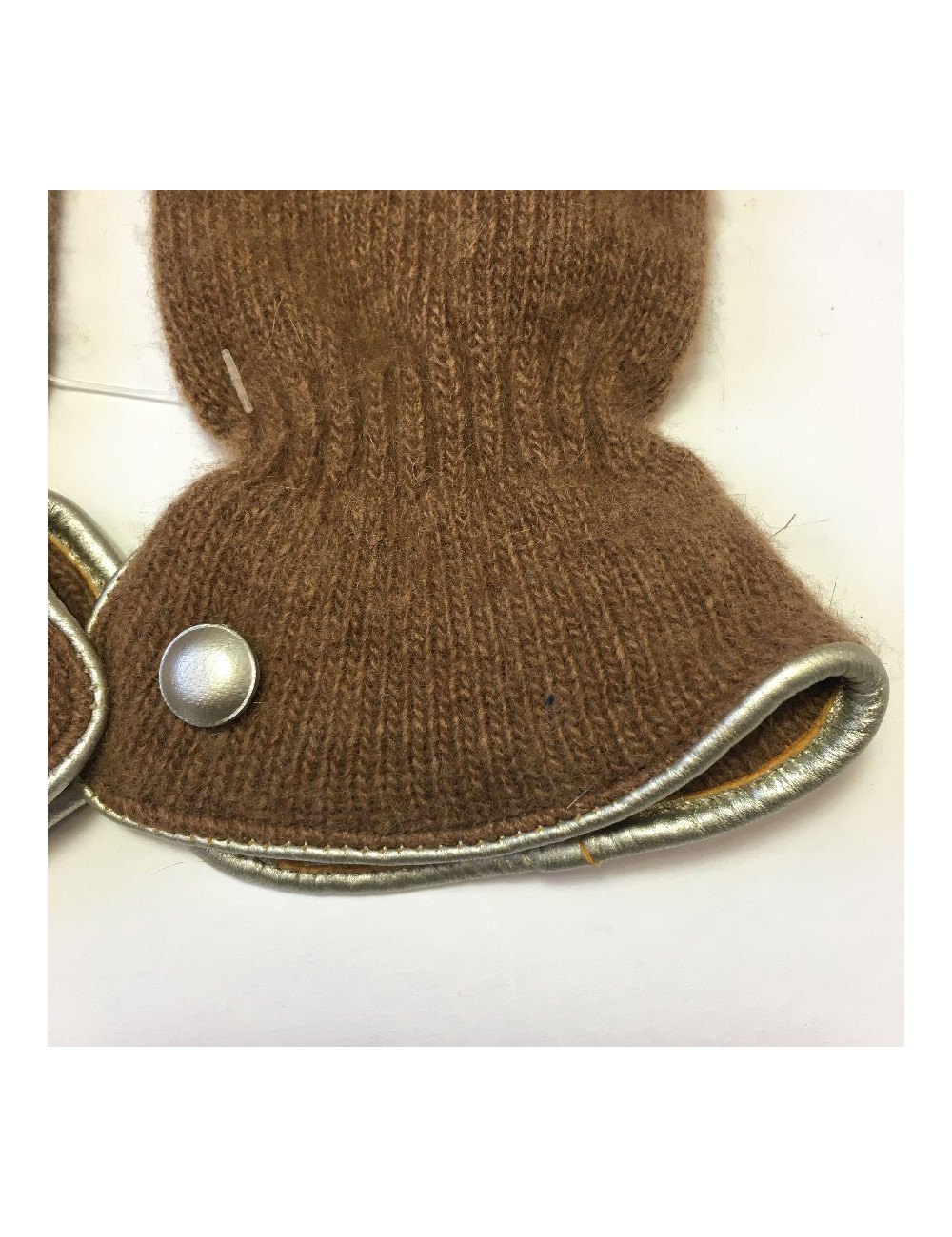 Gants MURIEL en laine marron clair et cuir doré taille unique