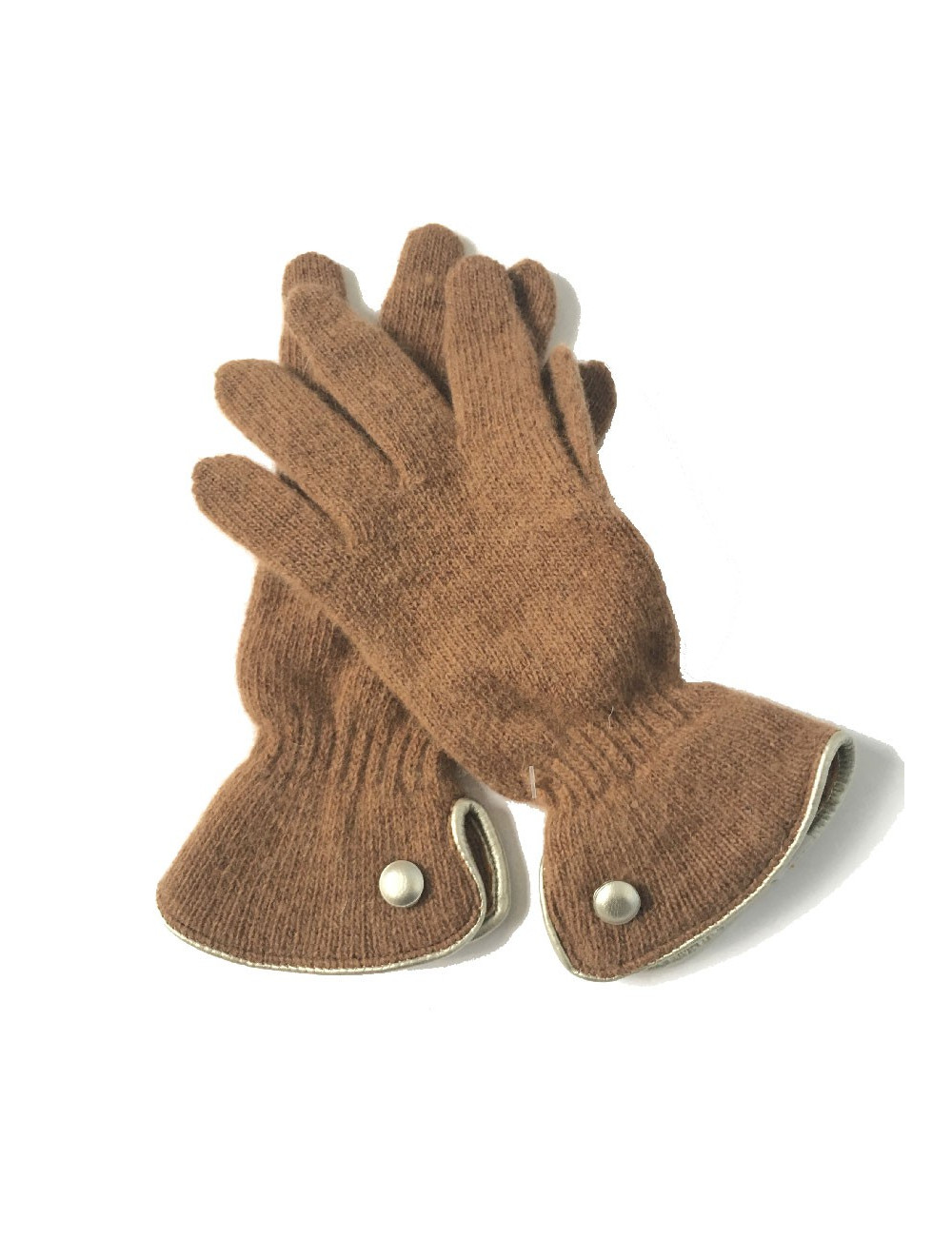 Gants MURIEL en laine marron clair et cuir doré taille unique
