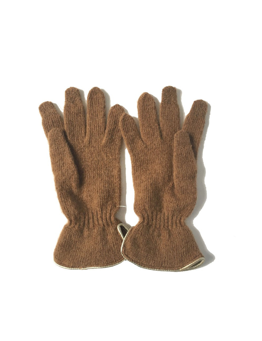 Gants MURIEL en laine marron clair et cuir doré taille unique