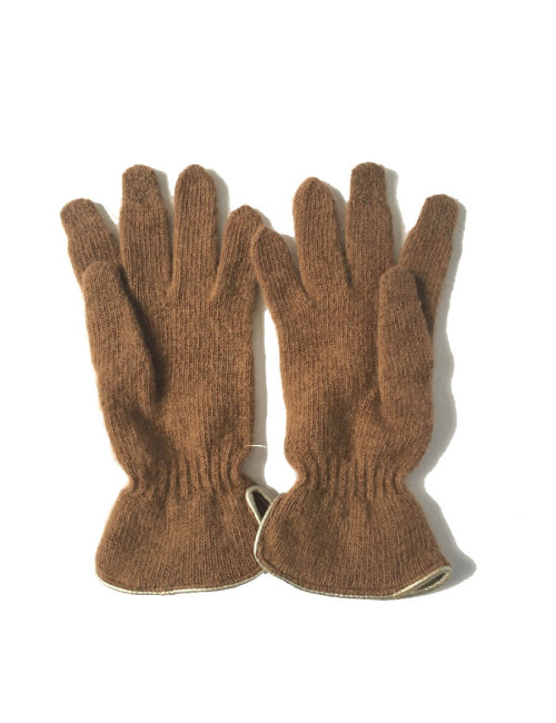 Gants MURIEL en laine marron clair et cuir doré taille unique