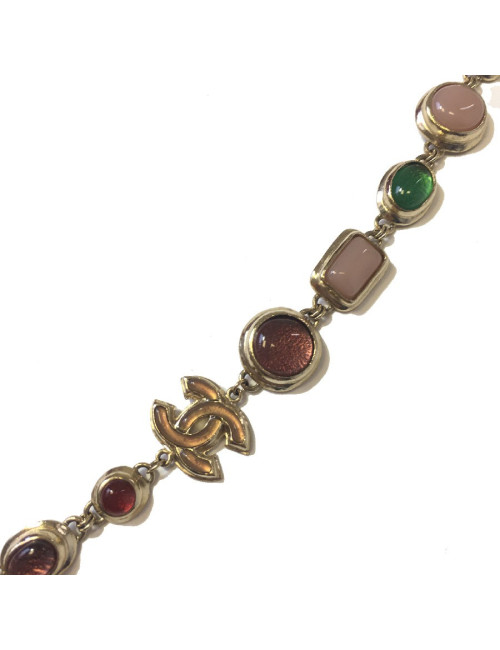 Sautoir CHANEL en métal doré et cabochons en résine multicolore