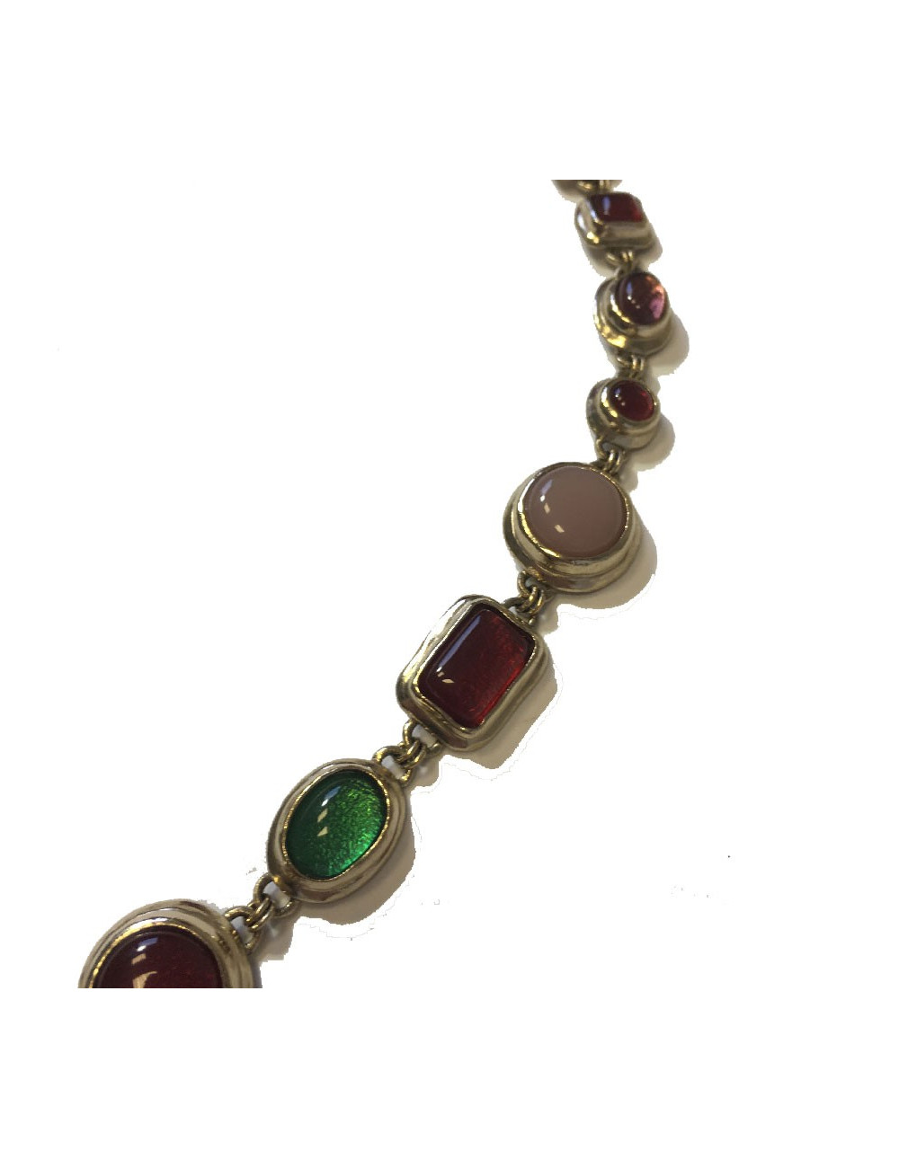 Sautoir CHANEL en métal doré et cabochons en résine multicolore