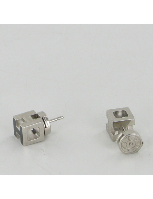 Boucles d'oreilles HERMES argent et email noir