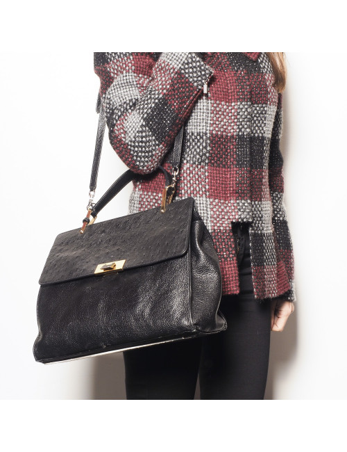 Sac BALENCIAGA cuir et autruche noir