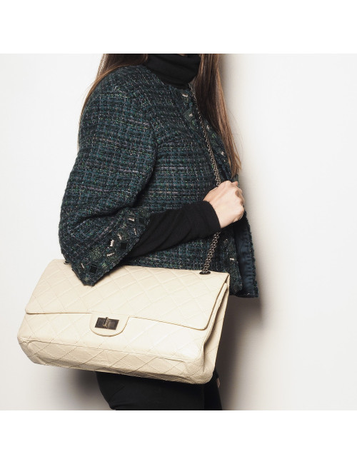 CHANEL maxi jumbo double flap bag in aged ivory leather