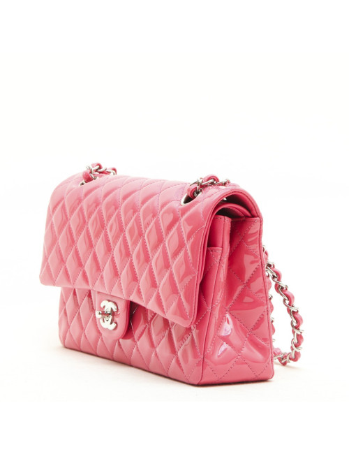 CHANEL Timeless double flap bag in pink patent leather